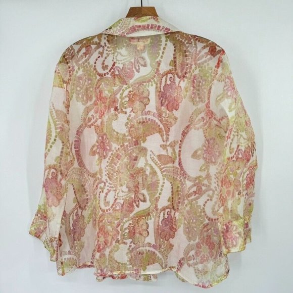 coldwater creek women's blouse top sheer floral size XL extra large 3/4 sleeve - Picture 10 of 11